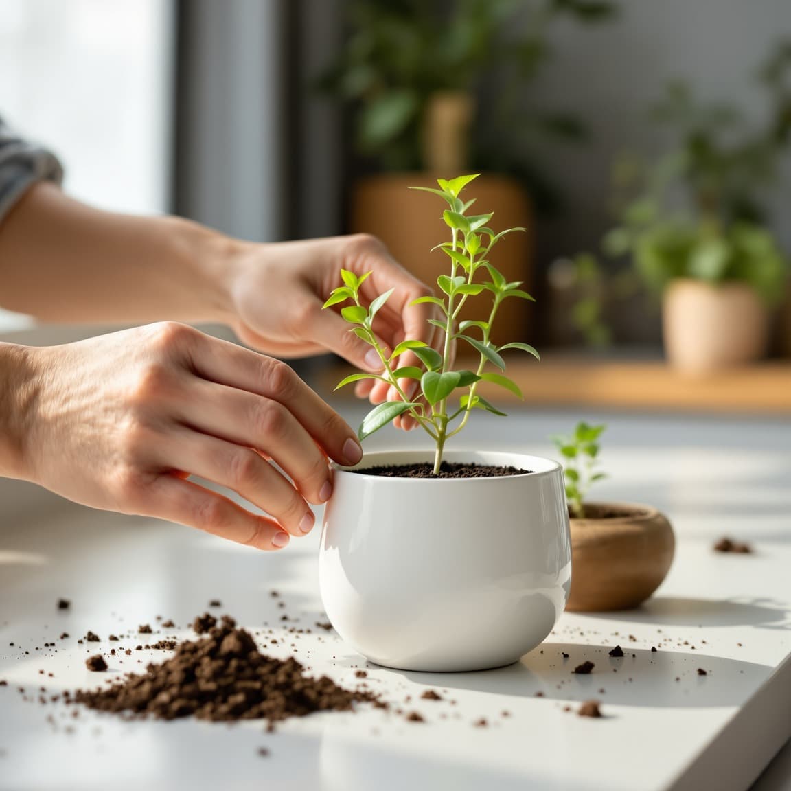 Hands placing a seed pod into a Sproutiq indoor planter